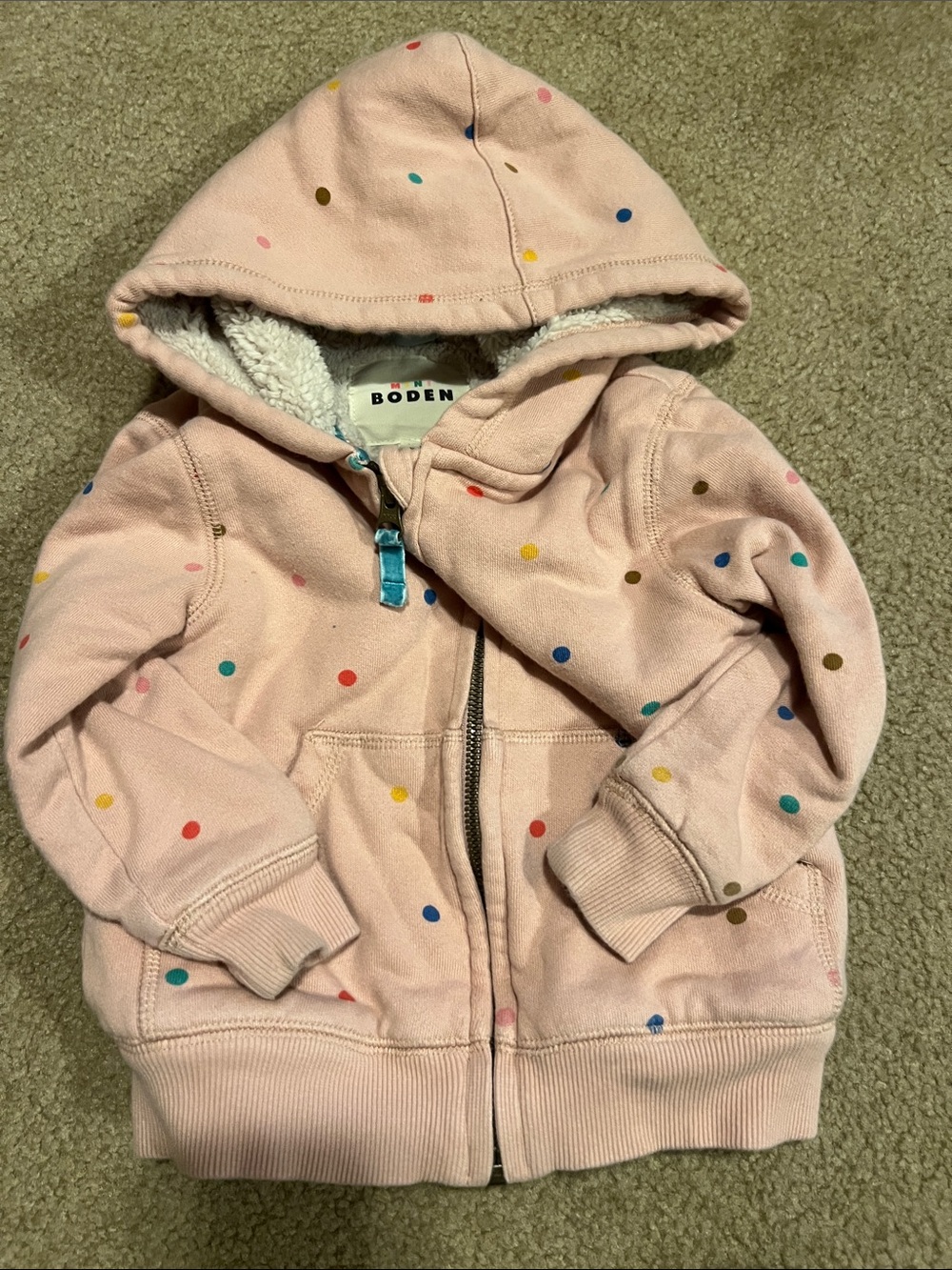 Boden Pink Polka-Dot Sherpa Hoodie